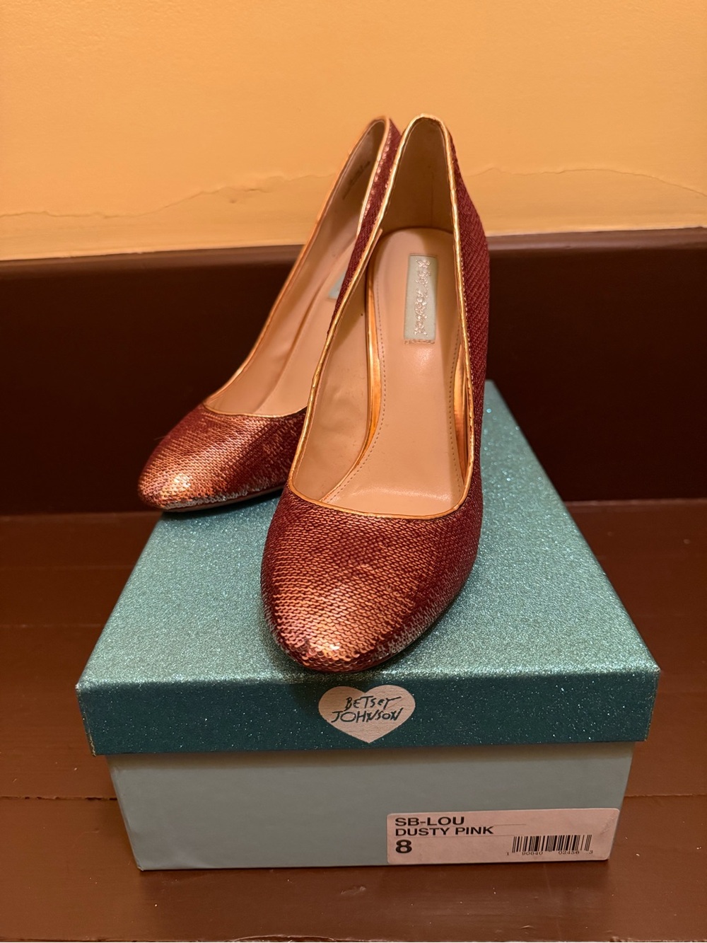 Betsey Johnson Dusty Pink Rose Gold Sequin High Heel Pumps
